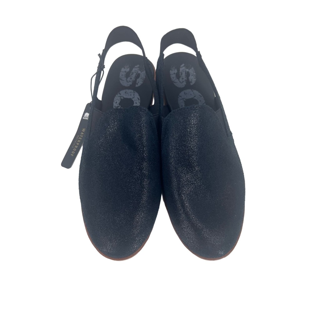 New Sorel Ella Slingback Slides Black Nubuck Glitter 7.5&8